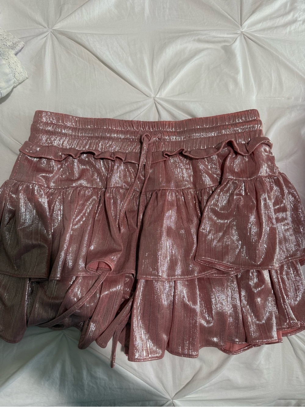 Shimmery Rose Pink Ruffled Mini Skirt